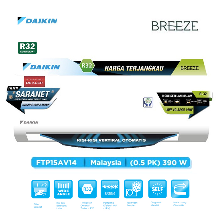 Daikin AC Split Standard Breeze 1/2 PK - FTP15AV14